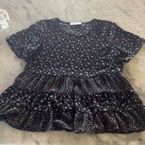 Paper Crane Black and Pink Floral Top